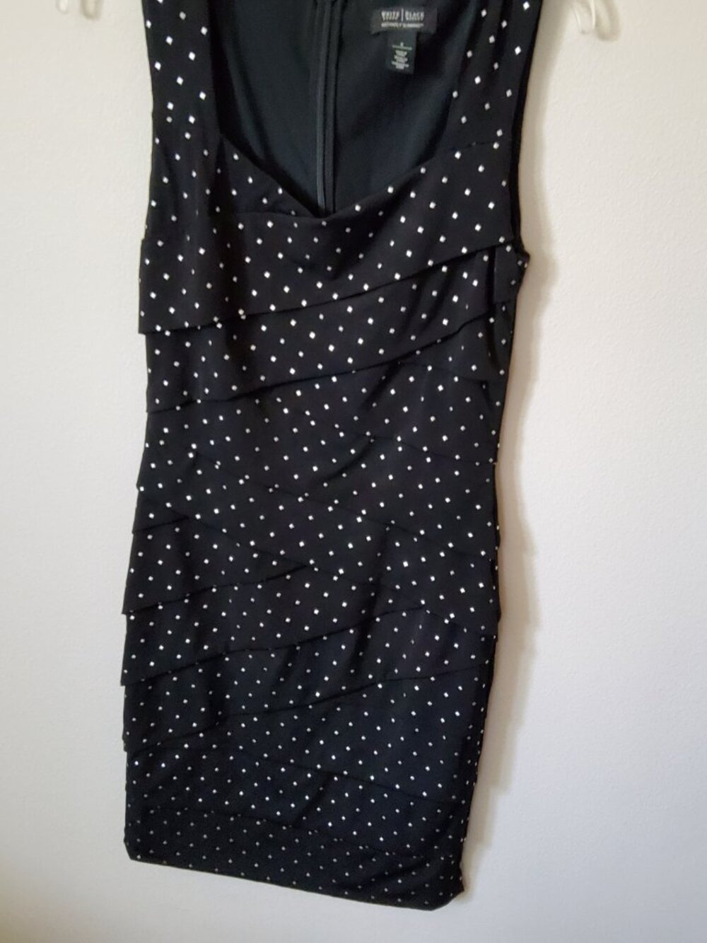 White House Black Market size 8 Shiny Polka dots Slimming effect dress